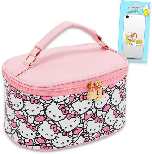 Cosmetic Bag Set - Bundle with Oval Cosmetic Bag for Makeup, Travel Size Toiletries plus Decals |  Travel Bag for Girls, Women